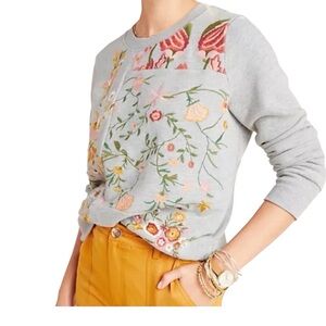 Maeve by Anthropologie Marcie Gray Floral Embroidered Sweatshirt Size XS